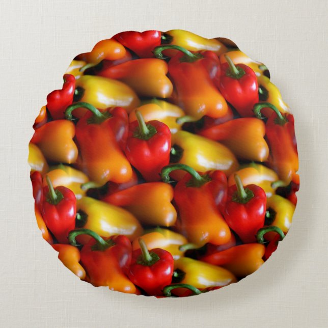 Red and Yellow Peppers Round Pillow (Front)