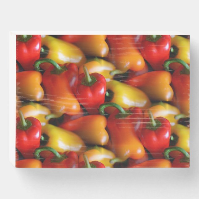 Red and Yellow Peppers Wood Box Sign (Front Horizontal)