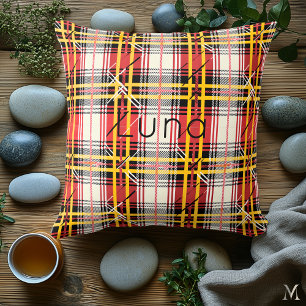 Red and Yellow Plaid   Custom Vibrant Tartan Home Throw Pillow