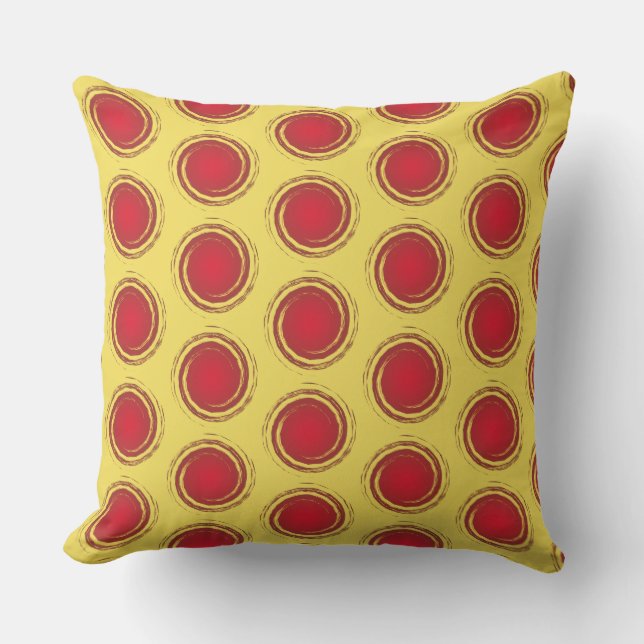 Red and Yellow Polka Dots Circle Sun Summer Outdoor Pillow (Front)