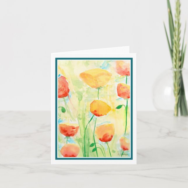 Red and Yellow Poppies Watercolor Card (Front)