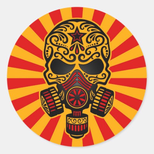 Red and Yellow Post Apocalyptic Sugar Skull Classic Round Sticker