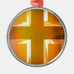 Red and yellow religious cross metal ornament