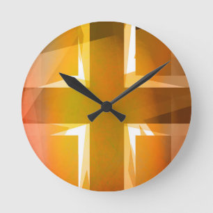 Red and yellow religious cross round clock