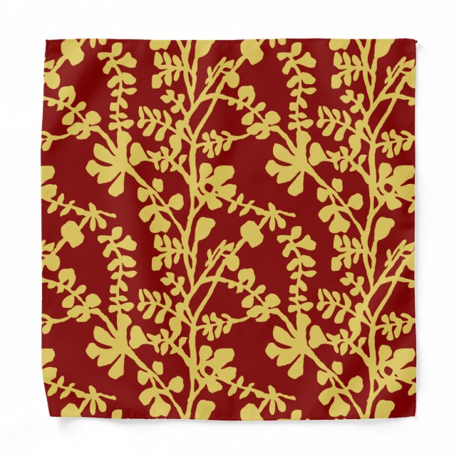 Red And Yellow Repeating Plant Pattern Bandana (Front)