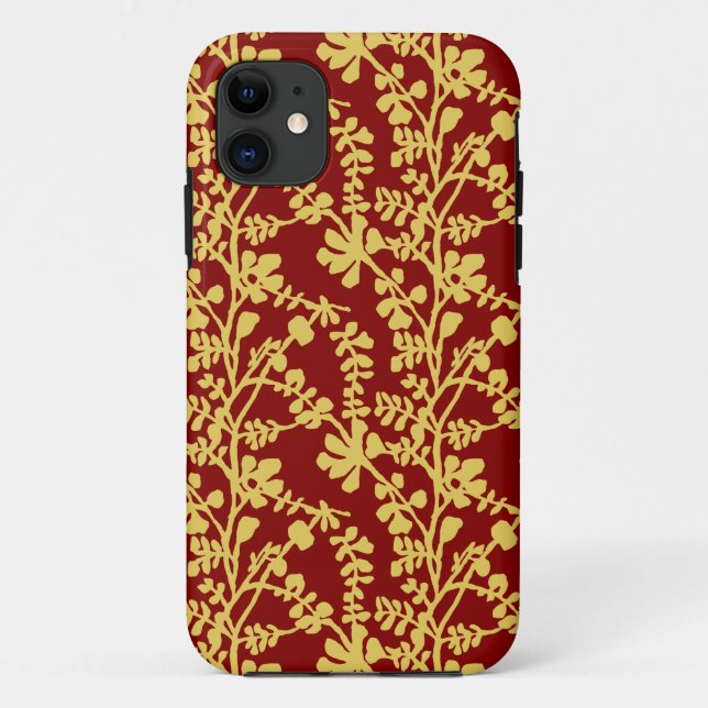 Red And Yellow Repeating Plant Pattern Bandana Case-Mate iPhone Case (Back)