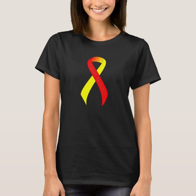 Red and Yellow Ribbon Support Awareness T-Shirt (Front)