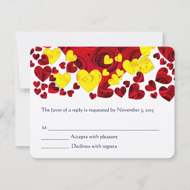 Red and Yellow Rose Hearts RSVP (Front)