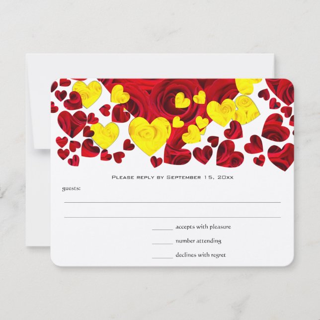Red and Yellow Rose Hearts RSVP (Front)