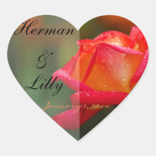 Red and Yellow Rose Personalized Wedding Heart Sticker
