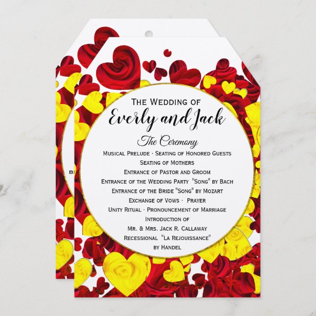 Red and Yellow Roses and Hearts Flat Program (Front/Back)