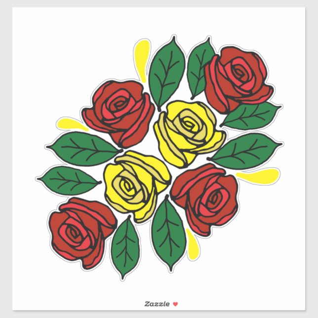Red and Yellow Roses Folk Art Narrowboat Sticker (Sheet)