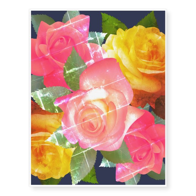 Red and yellow roses temporary tattoos (Front)