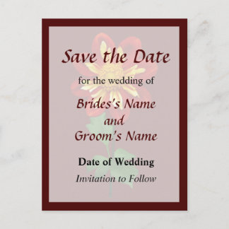 Red and Yellow Single Dahlia Save the Date Announcement Postcard