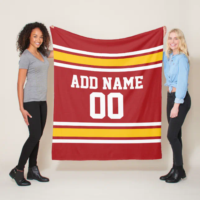 Red and Yellow Sports Jersey Custom Name Fleece Blanket | Zazzle