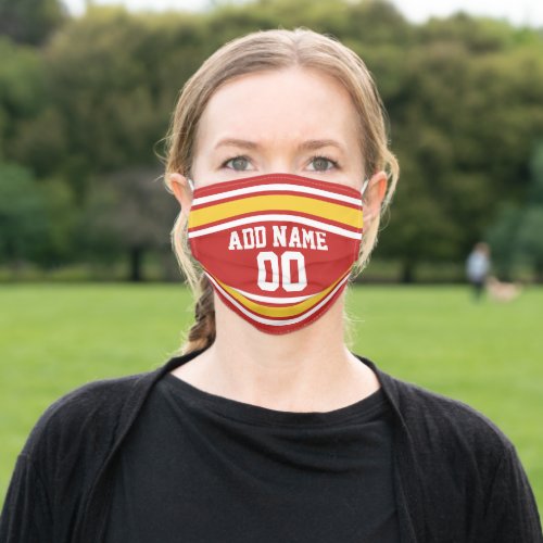 Red and Yellow Sports Jersey Custom Name Number Adult Cloth Face Mask