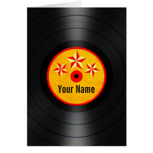 Red and Yellow Stars Personalized Vinyl Record Cards