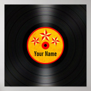Red and Yellow Stars Personalized Vinyl Record Poster