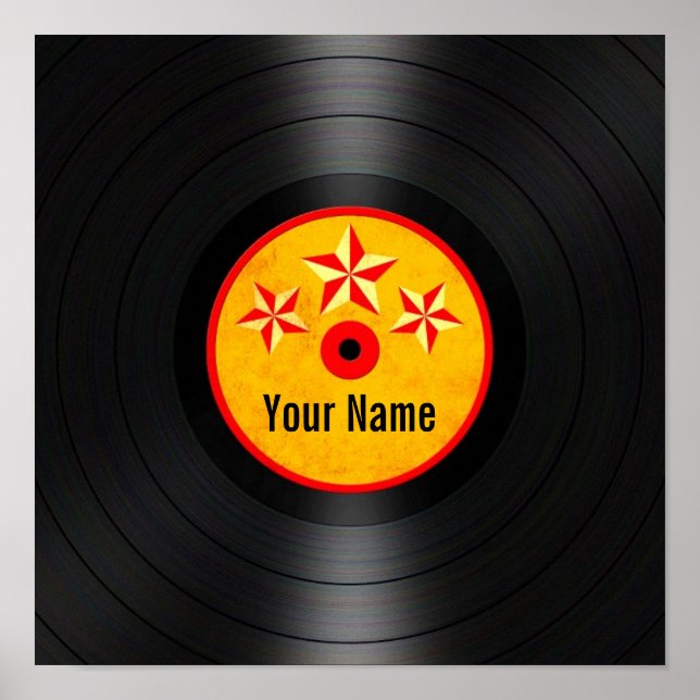 Red and Yellow Stars Personalized Vinyl Record Poster (Front)
