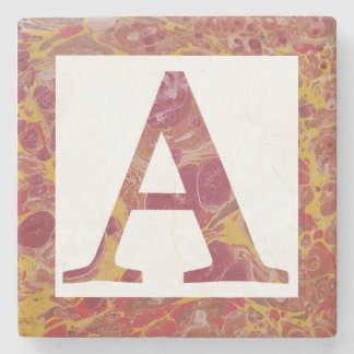 Red and Yellow Stone Marbled Monogram A Coaster
