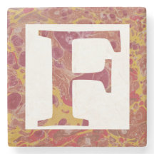 Red and Yellow Stone Marbled Monogram F