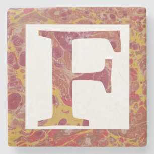 Red and Yellow Stone Marbled Monogram F Coaster