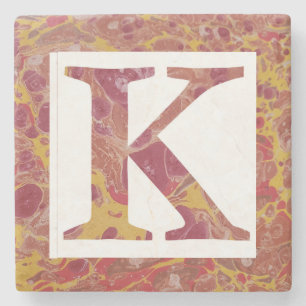 Red and Yellow Stone Marbled Monogram K Coaster