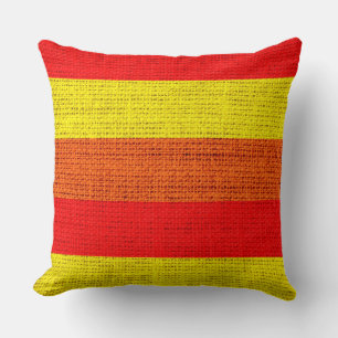 Red and Yellow Stripes Burlap Linen Rustic Jute Throw Pillow