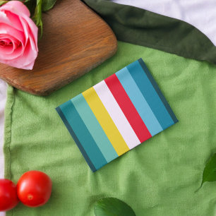 Red and Yellow Stripes in between Blue Shades Kitchen Towel