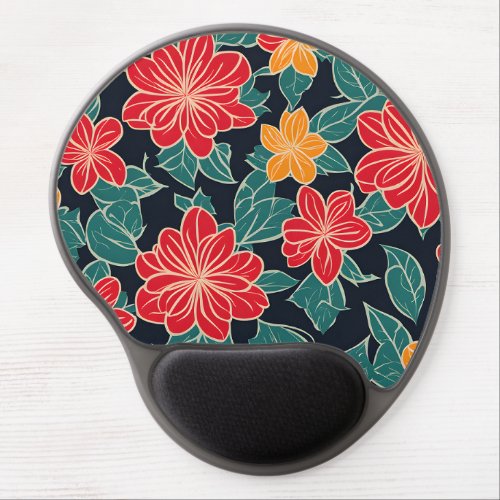 Red and Yellow Stylized Flowers Black Background  Gel Mouse Pad