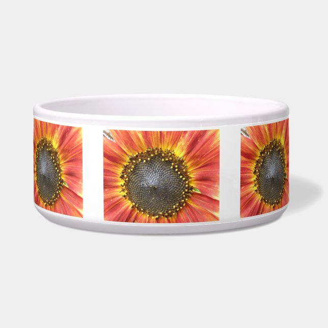 Red and Yellow Sunflower Dog Bowl (Front)