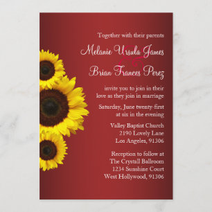 Red and Yellow Sunflower Wedding Invitation