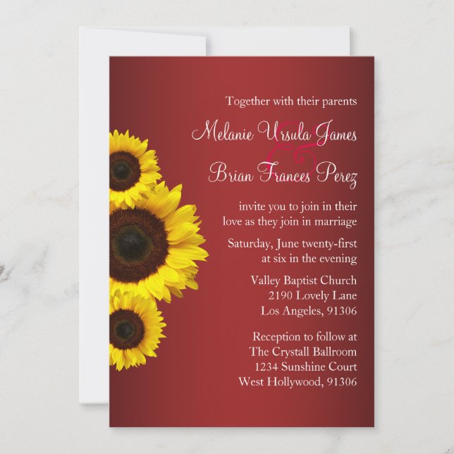 Red and Yellow Sunflower Wedding Invitation (Front)