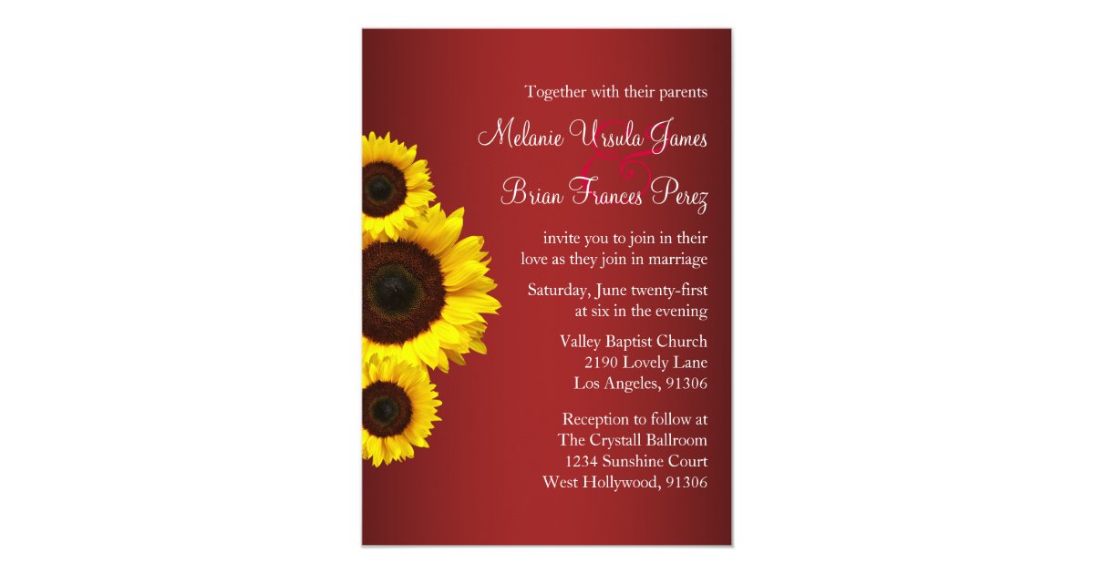 Red and Yellow Sunflower Wedding Invitation | Zazzle.com