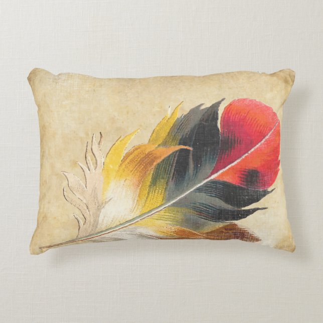 Red and Yellow Trendy Feather Decorative Pillow (Front)