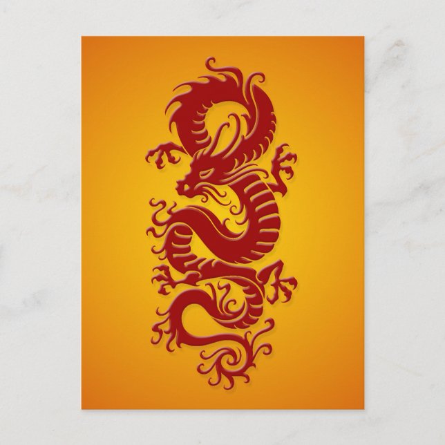 Red and Yellow Tribal Chinese Dragon Postcard (Front)