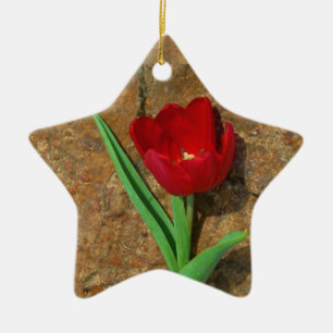 Red and Yellow Tulip Ceramic Ornament