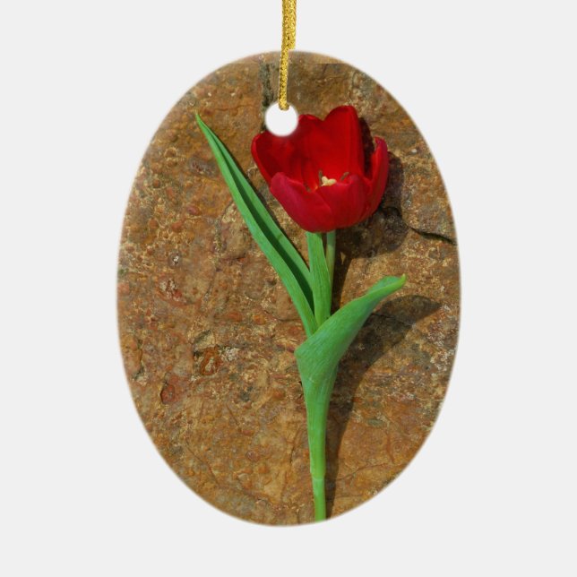 Red and Yellow Tulip Ceramic Ornament (Front)