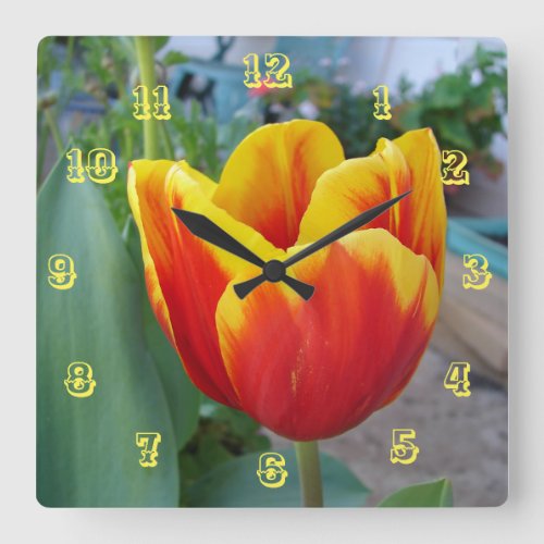  Red and Yellow Tulip Floral Flower Room Clock