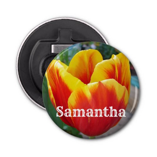 Red and Yellow Tulip floral Garden Photo Key Ring Bottle Opener