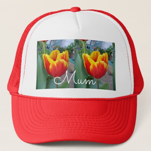 Red and Yellow Tulip floral Garden Photo Mum Trucker Hat