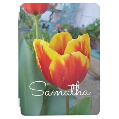 Red and Yellow Tulip floral Garden Photo Notebook iPad Air Cover