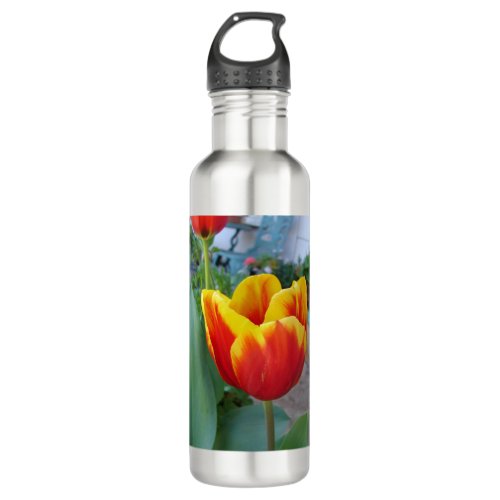 Red and Yellow Tulip floral Garden Photo Stainless Steel Water Bottle