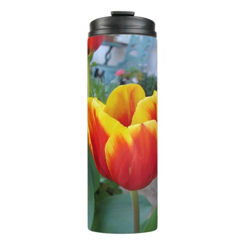 Red and Yellow Tulip floral Garden Photo Thermal Tumbler
