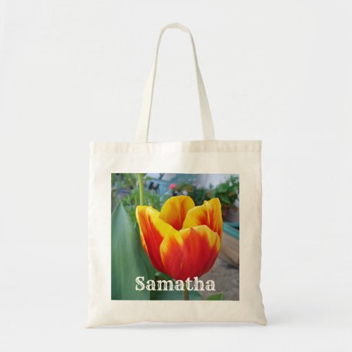Red and Yellow Tulip floral Garden Photo Tote Bag