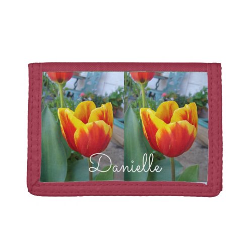 Red and Yellow Tulip floral Garden Photo Trifold Wallet