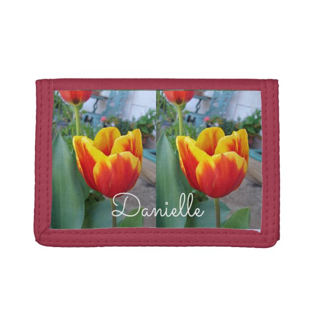 Red and Yellow Tulip floral Garden Photo Trifold Wallet (Front)
