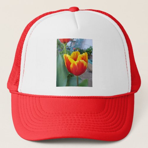 Red and Yellow Tulip floral Garden Photo Trucker Hat