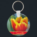 Red and Yellow Tulip Floral Womans Name  Keychain<br><div class="desc">Pretty Floral Pastel Tulip Pattern,  with a fully customizable name. Designed from my original cat illustration.</div>