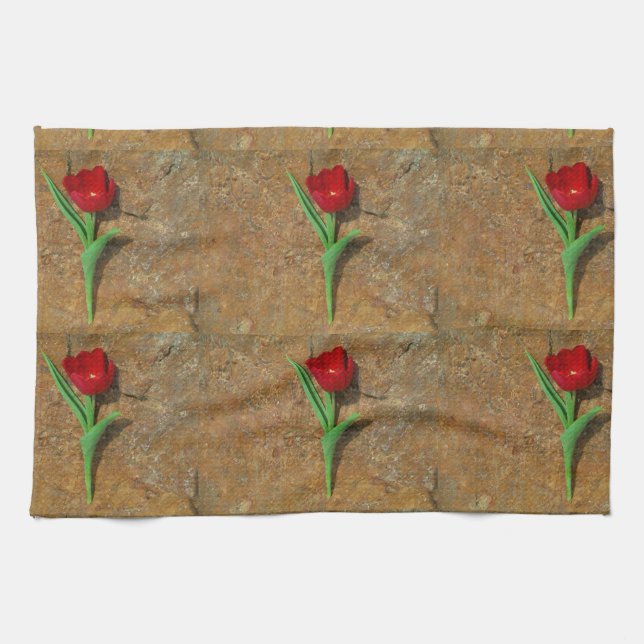 Red and Yellow Tulip Kitchen Towel (Horizontal)